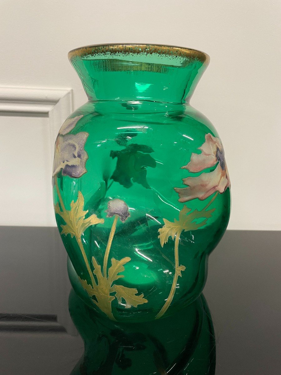 Legras - Vase Tors En Verre Emaillé Art Nouveau Montjoye-photo-2